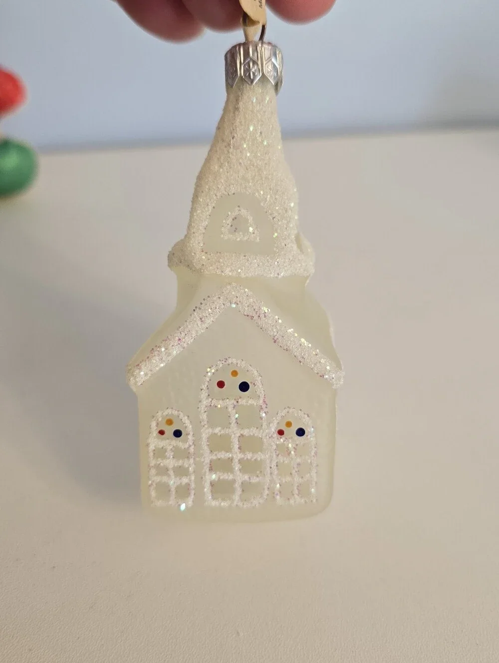 Vintage Crate & Barrel Thin Blown Glass Church Ornament From Czech Republic